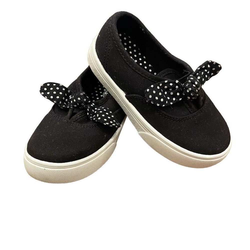Wonder Nation Black Slip On Tennis Shoe Polka Dot Bow Toddler Sneaker Size 8